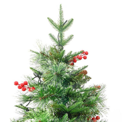 vidaXL Sztuczna choinka z lampkami i szyszkami, zielona 195 cm, PVC/PE