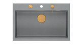 Zlewozmywak granitowy MARC 1-komorowy 76x50 cm szary/silver stone + Nano MIEDŹ PVD