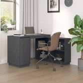 vidaXL Biurko, szare, 110x50x75 cm, lite drewno sosnowe