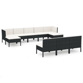 10-cz. zestaw mebli do ogrodu, poduszki, rattan PE, czarny