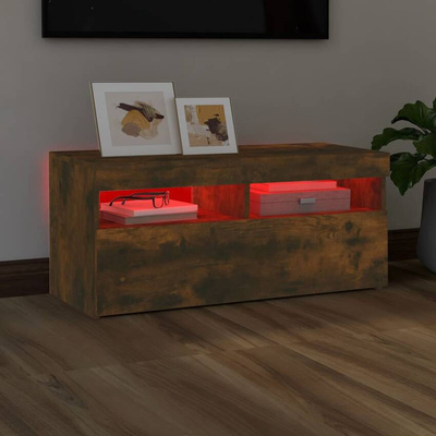 Szafka pod TV z oświetleniem LED, przydymiony dąb, 90x35x40 cm vidaXL