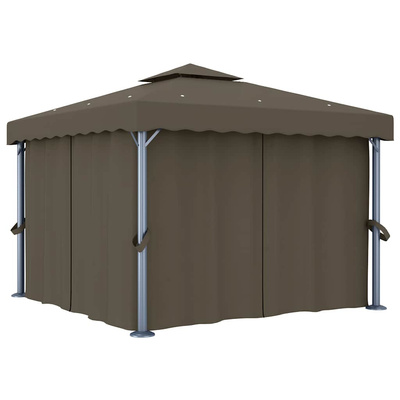Altana z zasłonami i lampkami LED, 3x3 m, taupe