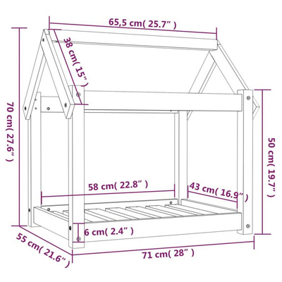 vidaXL Legowisko dla psa, 71x55x70 cm, lite drewno sosnowe