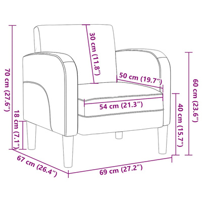 Sofa Fotel z Podłokietnikami Szary 54 cm Skóra ekologiczna