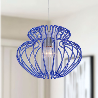Lampa wisząca Imperia niebieska z szerokim kloszem pojedyncza do jadalni E27