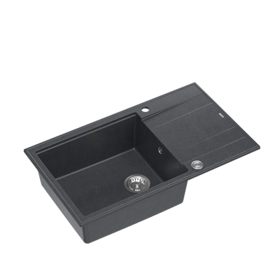 EVAN 136 XL GraniteQ zlewozmywak z syfonem Push To Open 1-komorowy z/o (860x500x210; kom. 420x490) black diamond / elementy stalowe