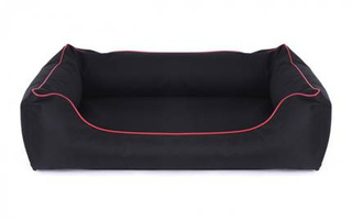 Legowisko dla psa Sofa Valencia Standard w kolorze czarnym z czerwonym wykończeniem Rozmiar: M - 80 x 60 cm