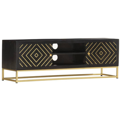 vidaXL Szafka pod TV, czarno-złota, 120x30x40 cm, lite drewno mango
