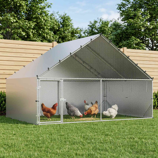 Kurnik z dachem srebrny 300 x 200 x 190 cm Stal ocynkowana