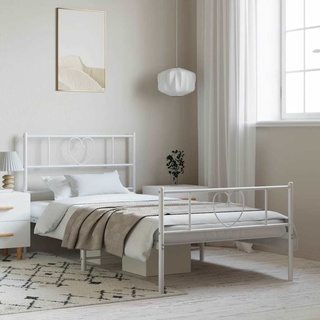 Metalowa rama łóżka z wezgłowiem i zanóżkiem, biała, 100x190 cm