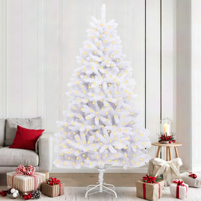 Sztuczna choinka z 300 diodami LED Biały 240 cm PVC i Metal