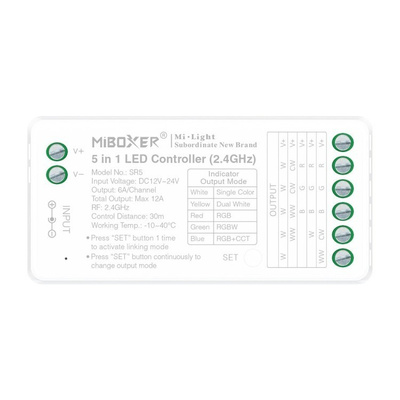 MiBoxer SR5 5w1 sterownik do taśmy LED uniwersalny Mono RGB RGBW CCT 2.4GHz