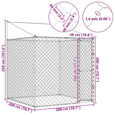 Klatka dla psa z dachem srebrny 200 x 200 x 258 cm Stal i PE