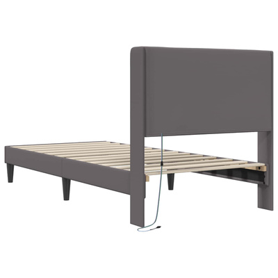 Ramka łóżka z paskami LED Szary 100 x 200 cm Ekoskóra