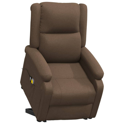 vidaXL Podnoszony fotel masujący, brązowy, obity tkaniną