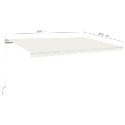Ręcznie zwijana markiza z LED, 500 x 300 cm, kremowa