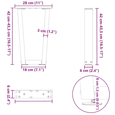 Nogi do stolika kawowego w kształcie litery V 2 szt. Czarne 28x(42-43,3) cm Stal