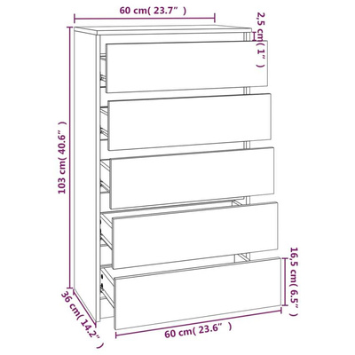 vidaXL Komoda, szarość betonu, 60x36x103 cm, materiał drewnopochodny