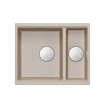 Zlewozmywak granitowy LOGAN 150 – półtorakomorowy, wpuszczany, pearl beige/elementy stalowe, Quadron