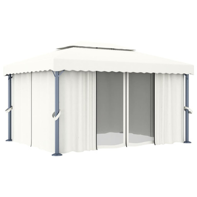 vidaXL Altana ogrodowa z zasłonami, 4 x 3 m, kremowa, aluminium