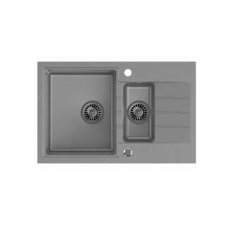 PETER 156 GraniteQ zlewozmywak granitowy silver stone 1,5-komorowy z/o (78x50x20) z syfonem i zaślepką