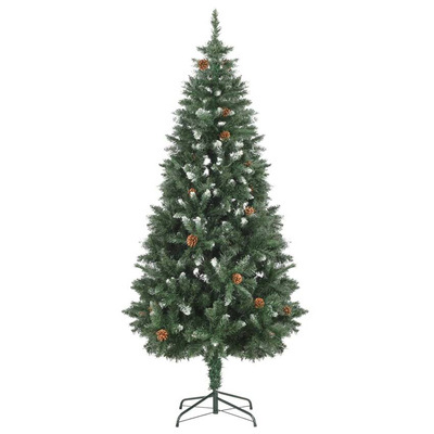 vidaXL Sztuczna choinka z szyszkami i białym brokatem, 180 cm
