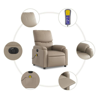 vidaXL Rozkładany fotel masujący, elektryczny, cappuccino, ekoskóra