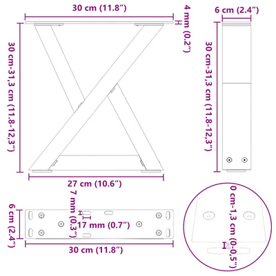 Nogi do stolika kawowego 2 szt. Białe 30x(30-31,3) cm Stal