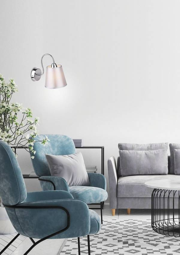 Kinkiet chromowy okrągły abażur szary z tkaniny Luk Candellux 21-70739
