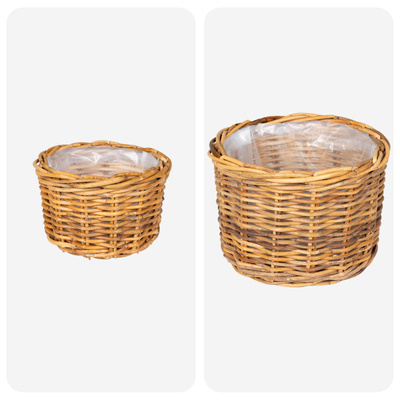 Kosz na rośliny 2 szt. Naturalny Brąz Rattan Kubu