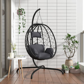 vidaXL Wiszące krzesło kokon z poduszką, antracytowe, rattan PE i stal