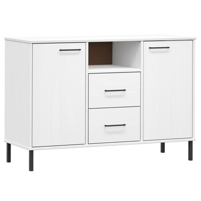 vidaXL Komoda OSLO, metalowe nóżki, biała, 113x40x77 cm, lite drewno