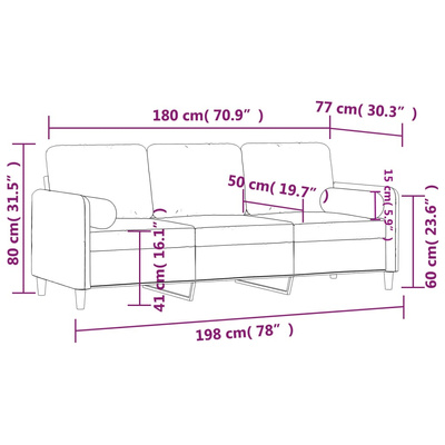 3-osobowa sofa z poduszkami, różowa, 180 cm, aksamit