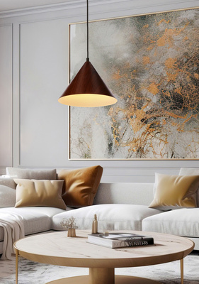 Dunca Lampa Wisząca 25 Czarny 1X40 E27 Klosz Ciemny Orzechowy