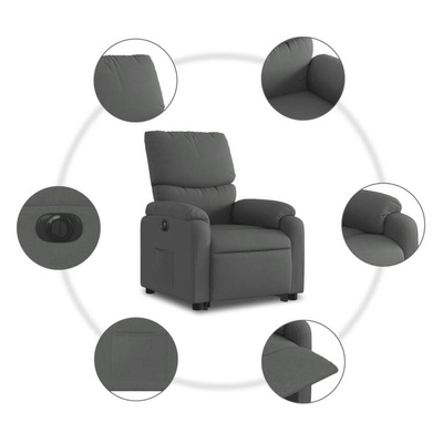 vidaXL Podnoszony fotel masujący, elektryczny, rozkładany, ciemnoszary