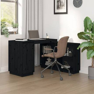 vidaXL Biurko, czarne, 110x50x75 cm, lite drewno sosnowe
