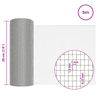 Siatka ekranowa 20 x 500 cm 18 mesh Stal nierdzewna 304 srebrny