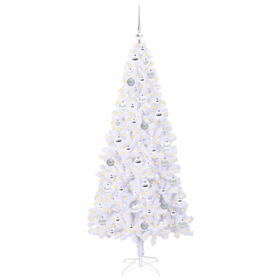 Sztuczna choinka z 300 diodami LED Biały 180 cm PVC i stal
