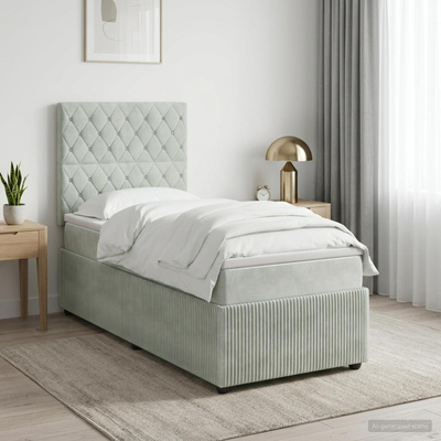 Łóżko z box spring LED z materacem jasnoszary 80 x 200 cm Welur