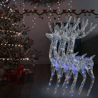 Renifery z akrylu XXL, 3 szt., 250 kolorowych LED, 180 cm