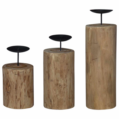 Świecznik 3 pcs Naturalny Lite drewno tekowe