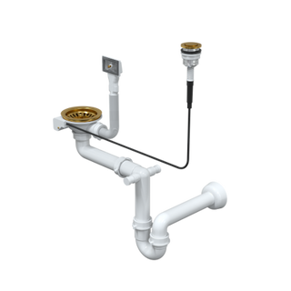 Odpływ PUSH TO OPEN 3 1/2" z syfonem 1-komorowy złoty (STAL-pionowy) save space, przycisk okrągły złoty