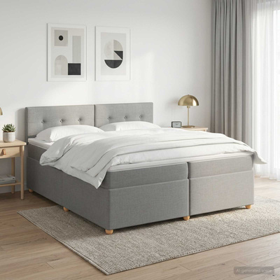 Łóżko kontynentalne z materacem jasnoszary 200 x 200 cm tkanina