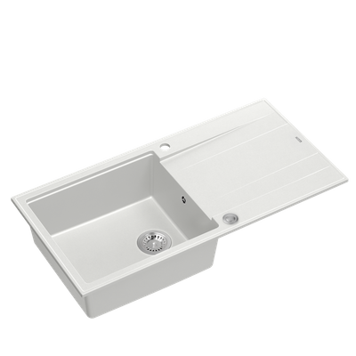 EVAN 146 XL GraniteQ zlewozmywak z syfonem Push 2 Open 1-komorowy z/o (1000x500x210; kom. 420x480) snow white / elementy stalowe