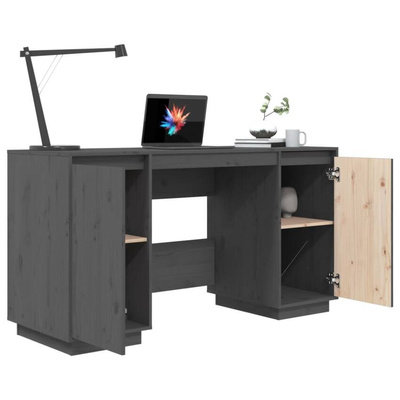 vidaXL Biurko, szare, 140x50x75 cm, lite drewno sosnowe
