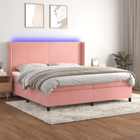 vidaXL Łóżko kontynentalne z materacem i LED, różowy aksamit 200x200cm model standard