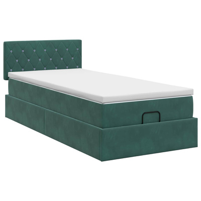 Łóżko ottoman z materacem Ciemnozielony 100 x 200 cm Welur