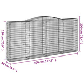 Kosze gabionowe, 3 szt, 400x50x180/200 cm, galwanizowane żelazo