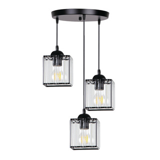 Lampa Wisząca Talerz Czarny 3X40 E27 Klosz Czarny+Kryształy Bezbarwne Glassia