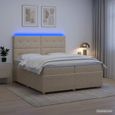 Łóżko z box spring LED z materacem kremowy 200 x 200 cm tkanina